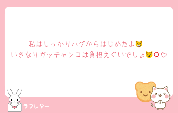 私はしっかりハグからはじめたよ😸
いきなりガッチャンコは負担えぐいでしょ😾💢