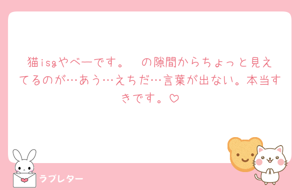猫isgやべーです。🩲の隙間からちょっと見えてるのが…あう…えちだ…言葉が出ない。本当すきです。