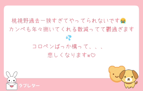 桃視野過去一狭すぎてやってられないです😭
カンペも年々捌いてくれる数減ってて鬱過ぎます💦
コロペンばっか構って、、、
悲しくなりますw