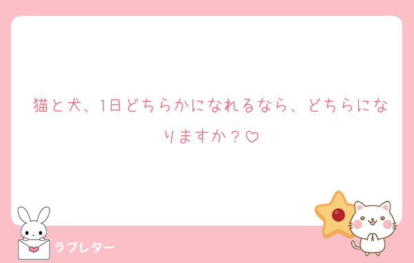猫と犬、1日どちらかになれるなら、どちらになりますか？