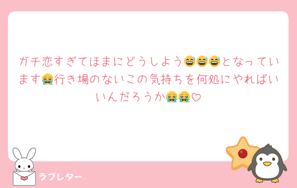 ガチ恋すぎてほまにどうしよう😅😅😅となっています😭行き場のないこの気持ちを何処にやればいいんだろうか😭😭
