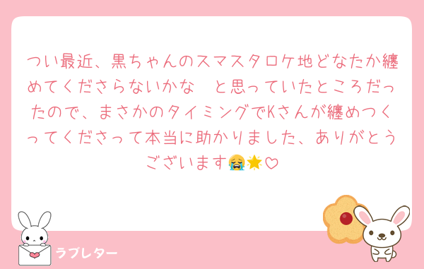 つい最近、黒ちゃんのスマスタロケ地どなたか纏めてくださらないかな〜と思っていたところだったので、まさかのタイミングでKさんが纏めつくってくださって本当に助かりました、ありがとうございます😭🌟