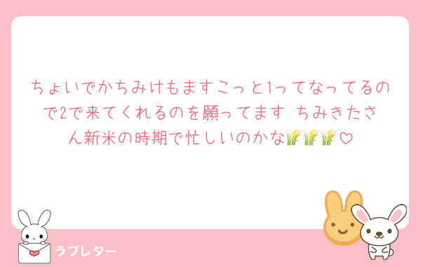 ちょいでかちみけもますこっと1ってなってるので2で来てくれるのを願ってます☺️ちみきたさん新米の時期で忙しいのかな🌾🌾🌾