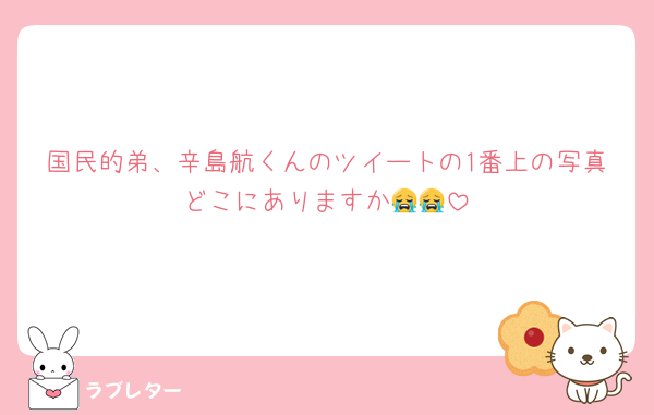 国民的弟、辛島航くんのツイートの1番上の写真どこにありますか😭😭