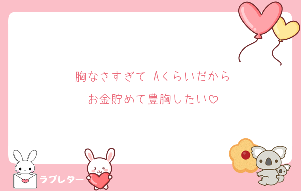 胸なさすぎて−Aくらいだから
お金貯めて豊胸したい