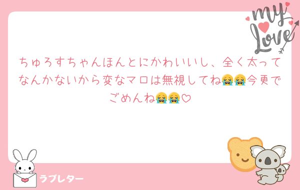 ちゅろすちゃんほんとにかわいいし、全く太ってなんかないから変なマロは無視してね😭😭今更でごめんね😭😭