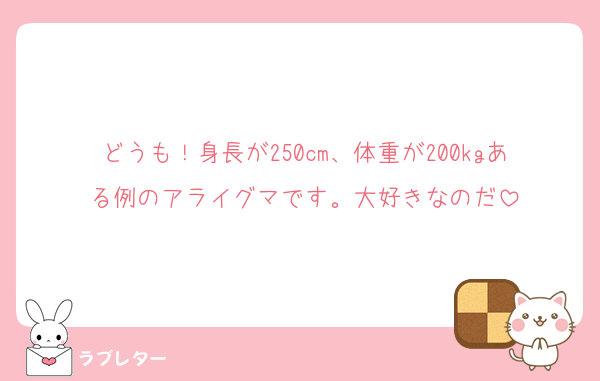 どうも！身長が250cm、体重が200kgある例のアライグマです。大好きなのだ