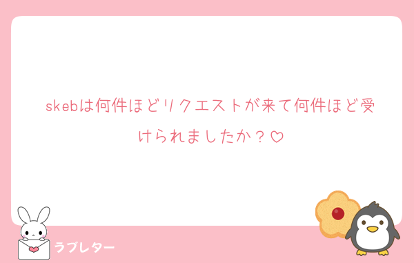skebは何件ほどリクエストが来て何件ほど受けられましたか？