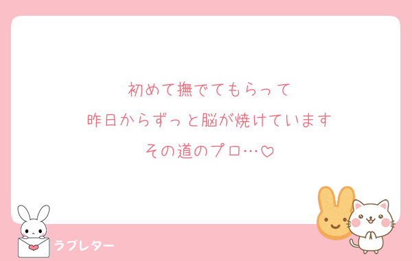 初めて撫でてもらって
昨日からずっと脳が焼けています
その道のプロ…